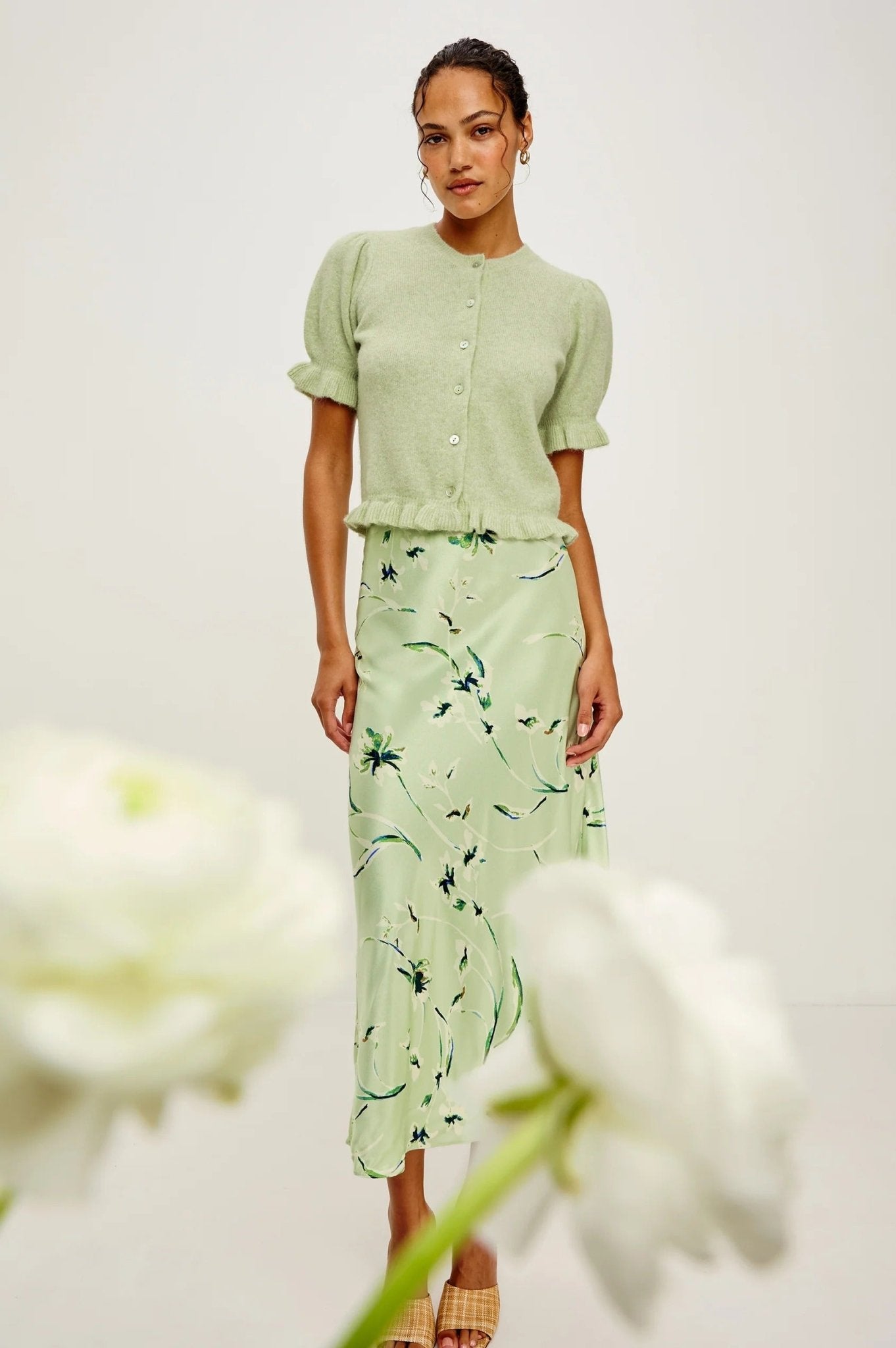 Young Ideas/Henmores - Lora Frilled Short Sleeve Knitted Cardigan - Julep Green - XS