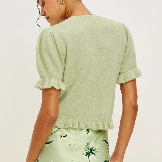 Young Ideas/Henmores - Lora Frilled Short Sleeve Knitted Cardigan - Julep Green - XS