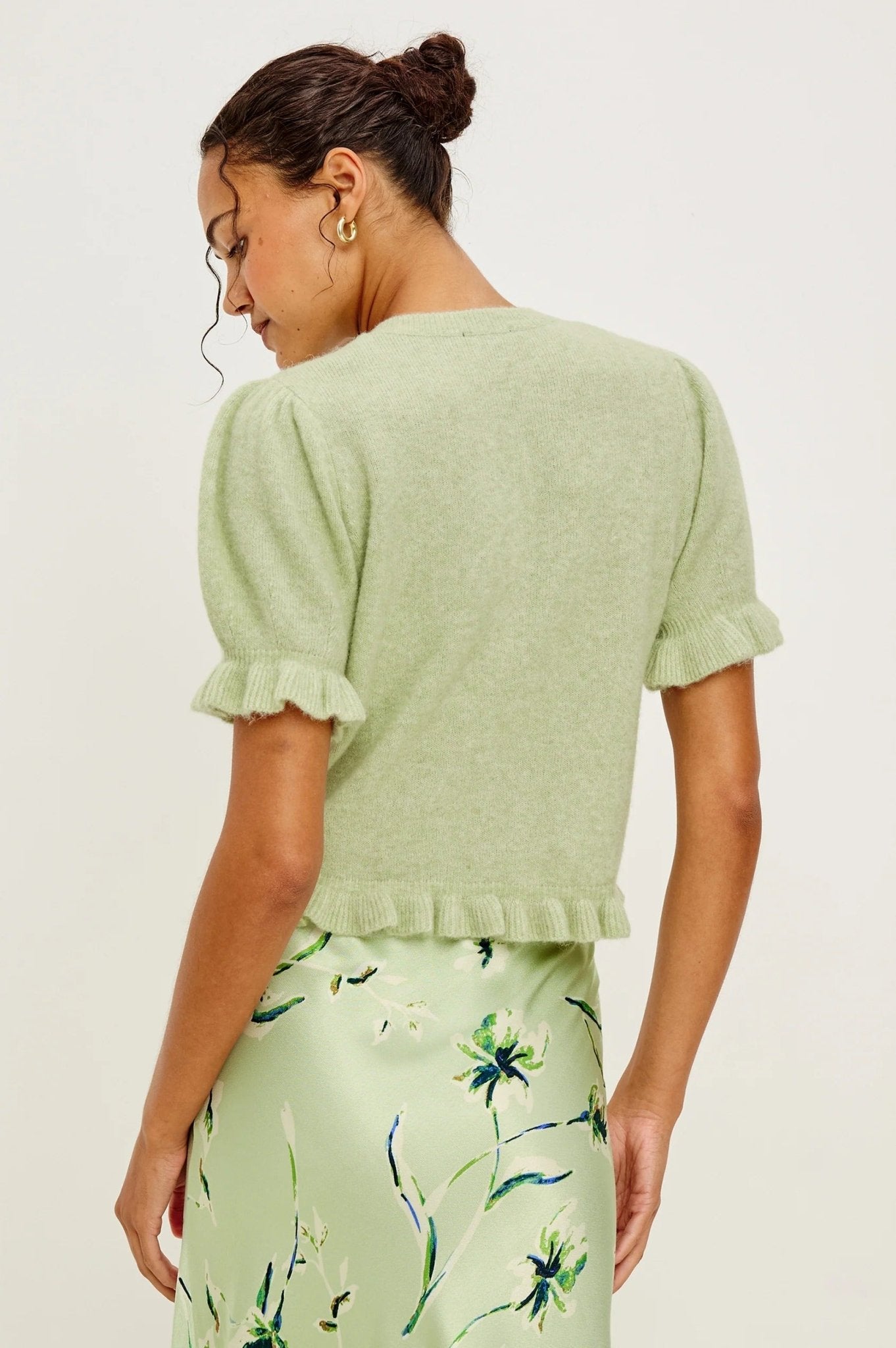 Young Ideas/Henmores - Lora Frilled Short Sleeve Knitted Cardigan - Julep Green - XS