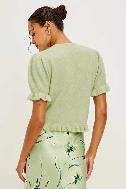 Young Ideas/Henmores - Lora Frilled Short Sleeve Knitted Cardigan - Julep Green - XS