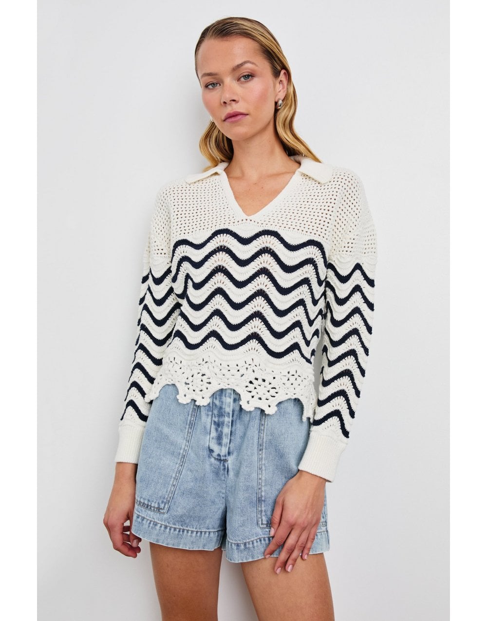 Young Ideas/Henmores - Louise Wave Stripe Crochet Jumper - Wave Stripe - XS