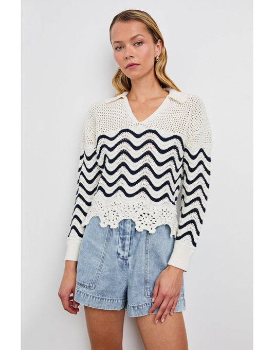 Young Ideas/Henmores - Louise Wave Stripe Crochet Jumper - Wave Stripe - XS