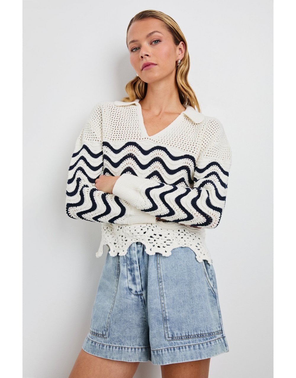 Young Ideas/Henmores - Louise Wave Stripe Crochet Jumper - Wave Stripe - XS