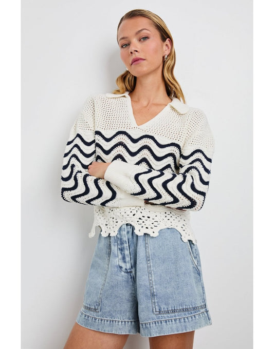 Young Ideas/Henmores - Louise Wave Stripe Crochet Jumper - Wave Stripe - XS