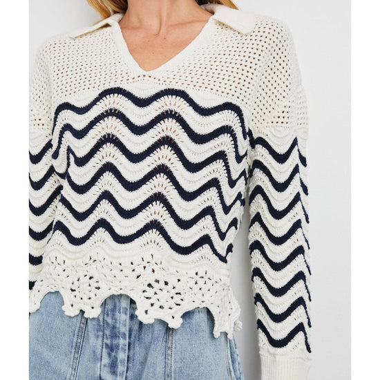 Young Ideas/Henmores - Louise Wave Stripe Crochet Jumper - Wave Stripe - XS