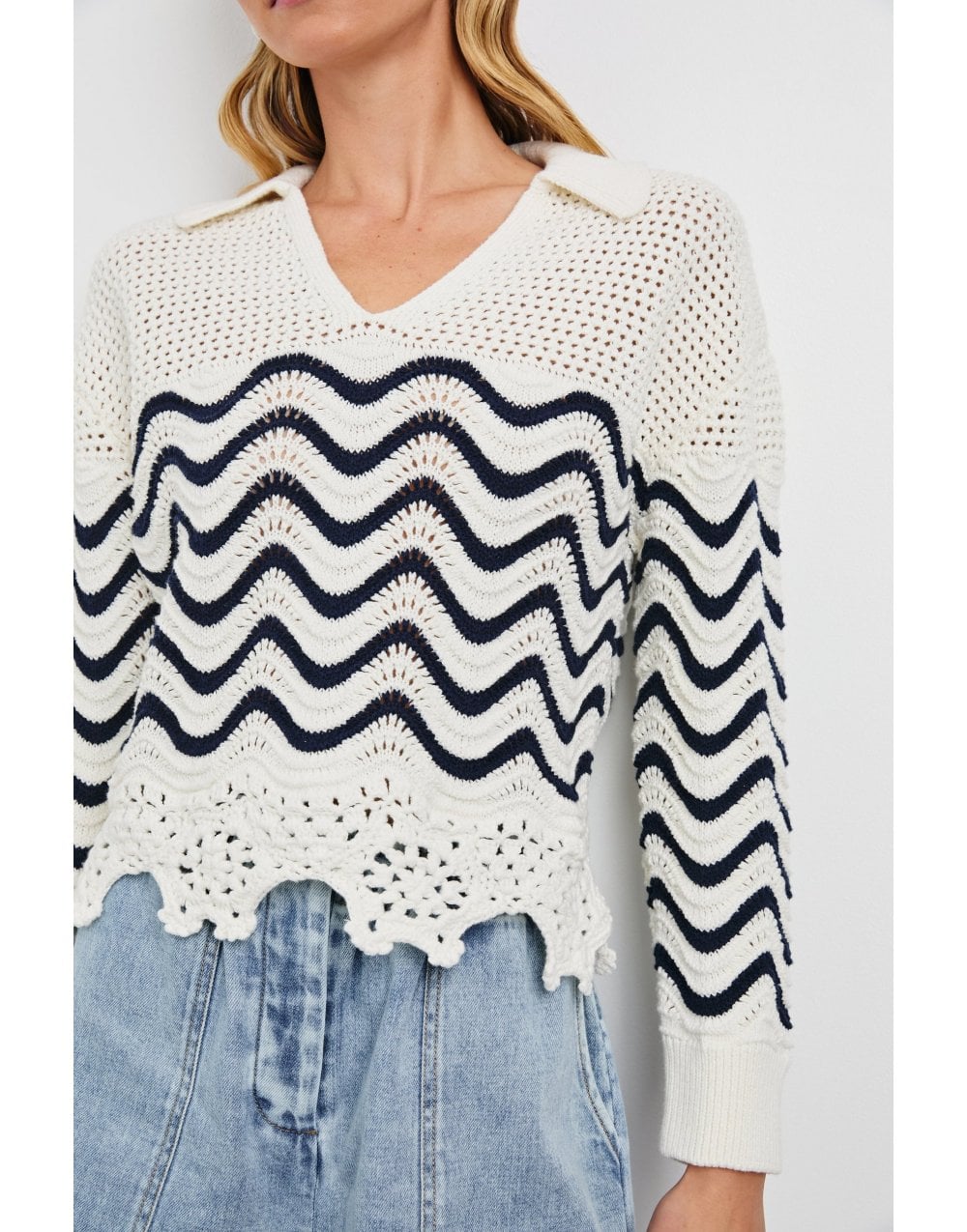 Young Ideas/Henmores - Louise Wave Stripe Crochet Jumper - Wave Stripe - XS