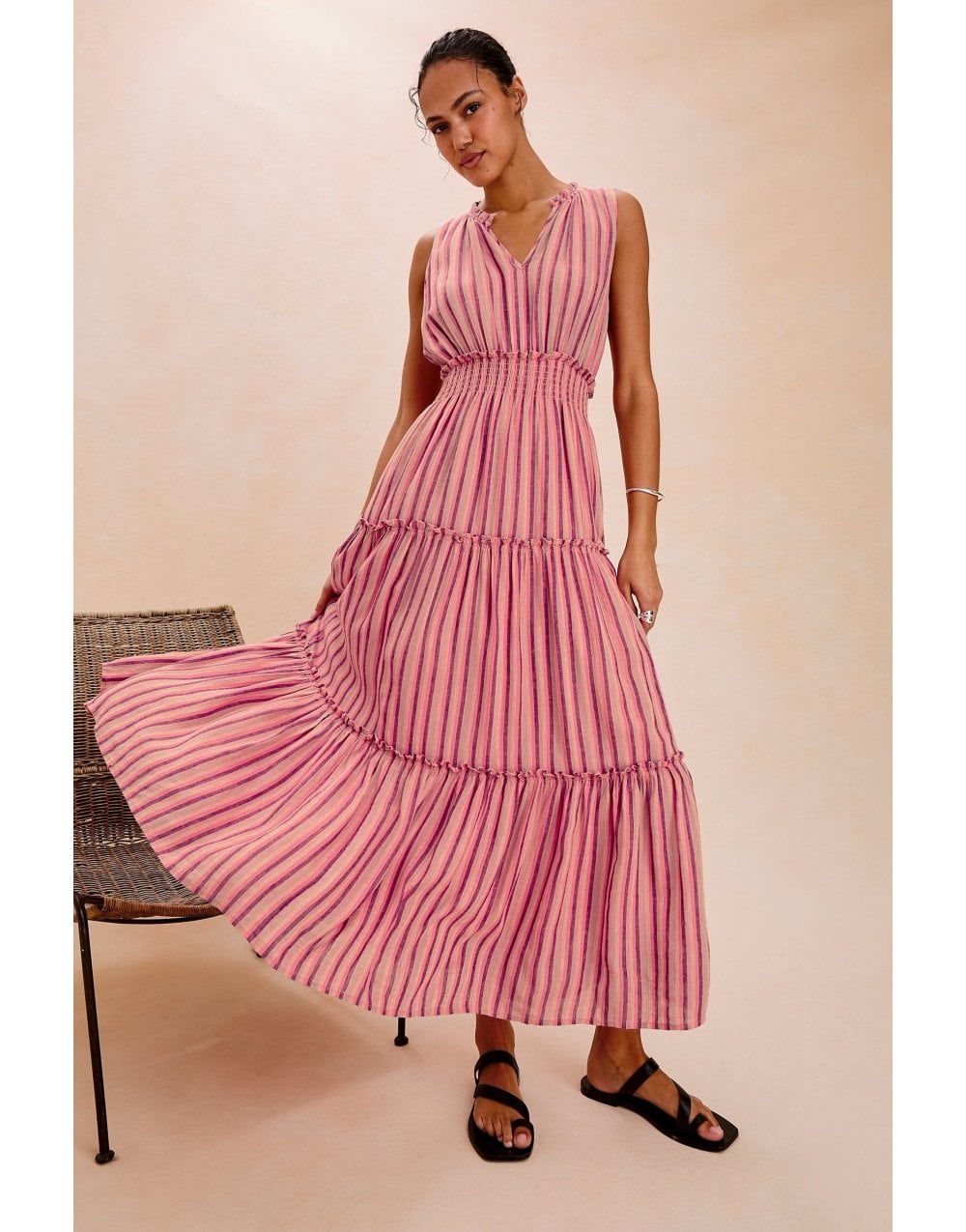 Young Ideas/Henmores - Loulou Striped Sleeveless Midi Dress - Cabana Stripe - S