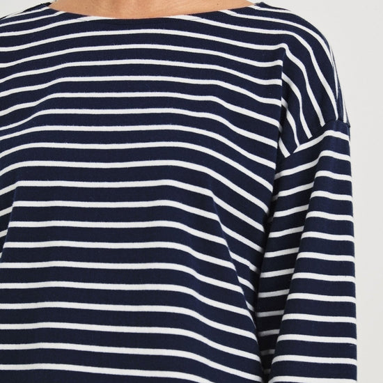 Young Ideas & Henmores - Macy Long Sleeve Top - Navy White Stripe - XS
