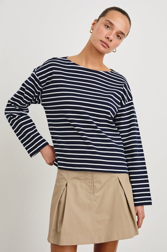 Young Ideas & Henmores - Macy Long Sleeve Top - Navy White Stripe - XS