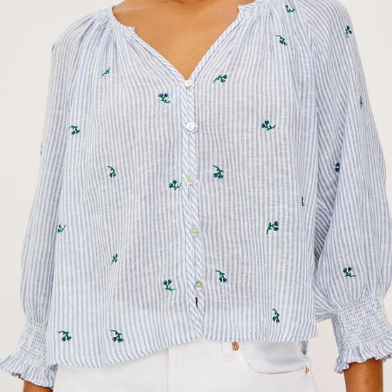Young Ideas & Henmores -Mariah Bluebell Embroidered Blouse -8717 Sky Blue Stripe -S