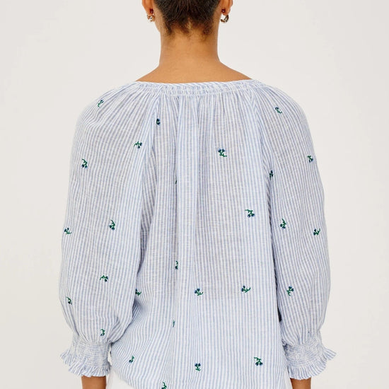 Young Ideas & Henmores -Mariah Bluebell Embroidered Blouse -8717 Sky Blue Stripe -S