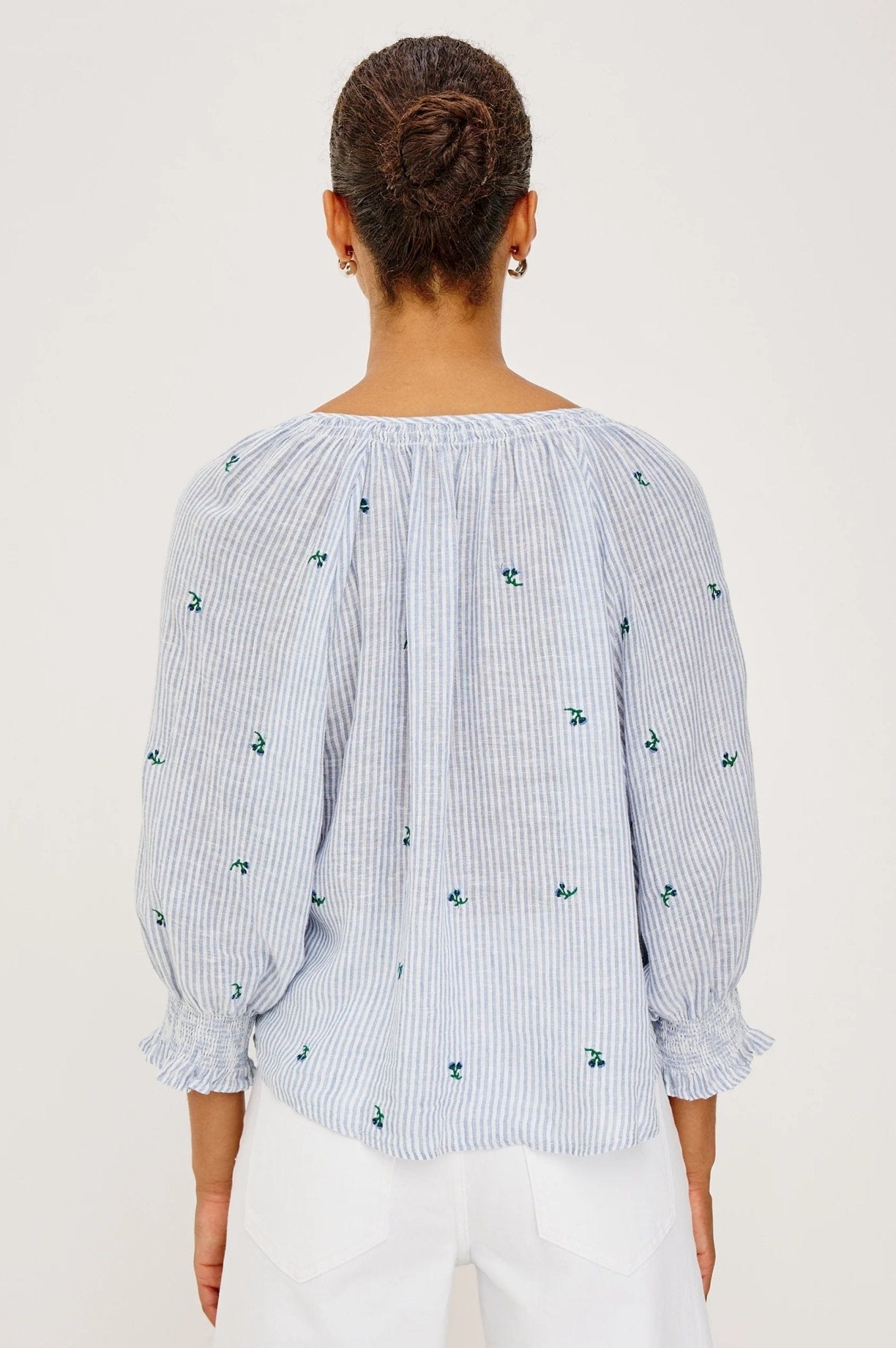 Young Ideas & Henmores -Mariah Bluebell Embroidered Blouse -8717 Sky Blue Stripe -S