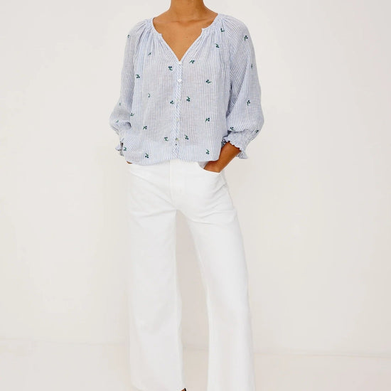 Young Ideas & Henmores -Mariah Bluebell Embroidered Blouse -8717 Sky Blue Stripe -S