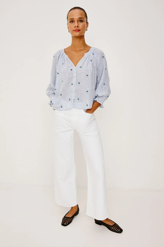 Young Ideas & Henmores -Mariah Bluebell Embroidered Blouse -8717 Sky Blue Stripe -S