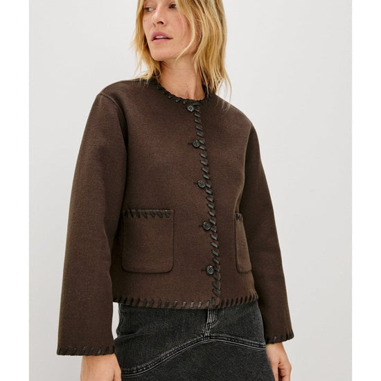 Young Ideas/Henmores - Melanie Overstitch Detail Short Jacket - Dark Brown - XS