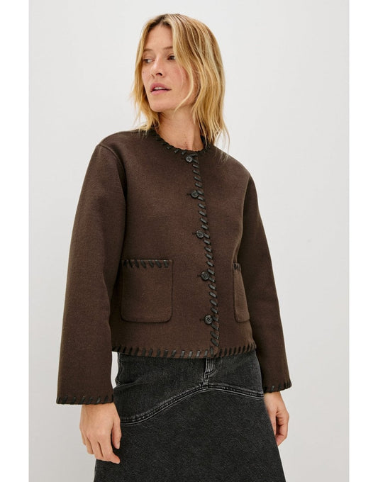 Young Ideas/Henmores - Melanie Overstitch Detail Short Jacket - Dark Brown - XS