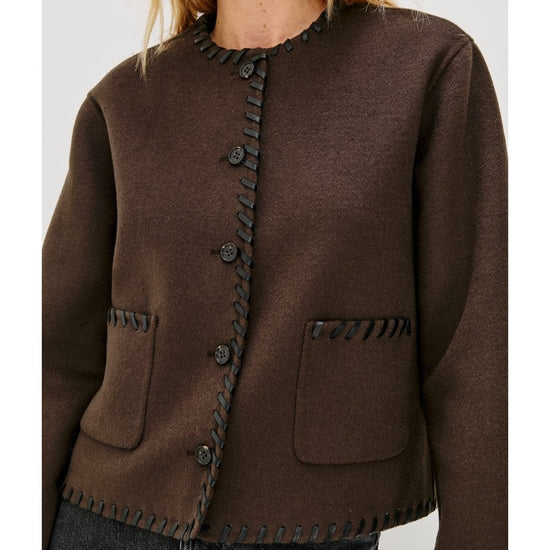 Young Ideas/Henmores - Melanie Overstitch Detail Short Jacket - Dark Brown - XS