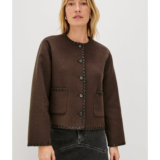 Young Ideas/Henmores - Melanie Overstitch Detail Short Jacket - Dark Brown - XS