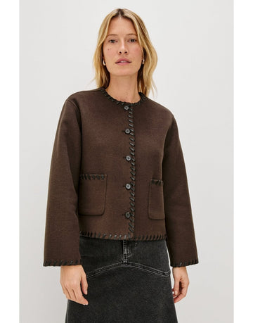 Young Ideas/Henmores - Melanie Overstitch Detail Short Jacket - Dark Brown - XS