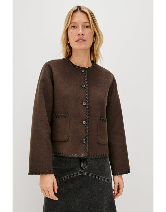 Young Ideas/Henmores - Melanie Overstitch Detail Short Jacket - Dark Brown - XS