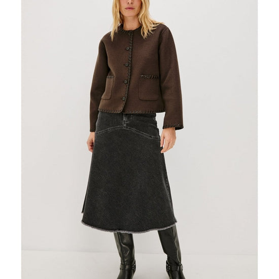 Young Ideas/Henmores - Melanie Overstitch Detail Short Jacket - Dark Brown - XS