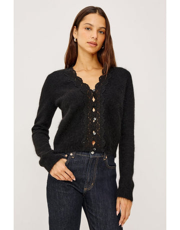 Young Ideas/Henmores - Mer Lace Trim Knitted Cardigan - Black - XS