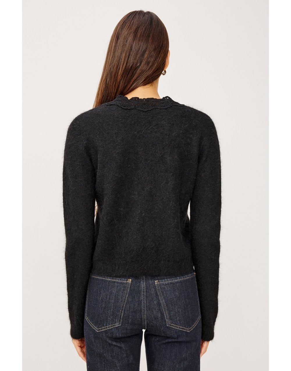 Young Ideas/Henmores - Mer Lace Trim Knitted Cardigan - Black - XS