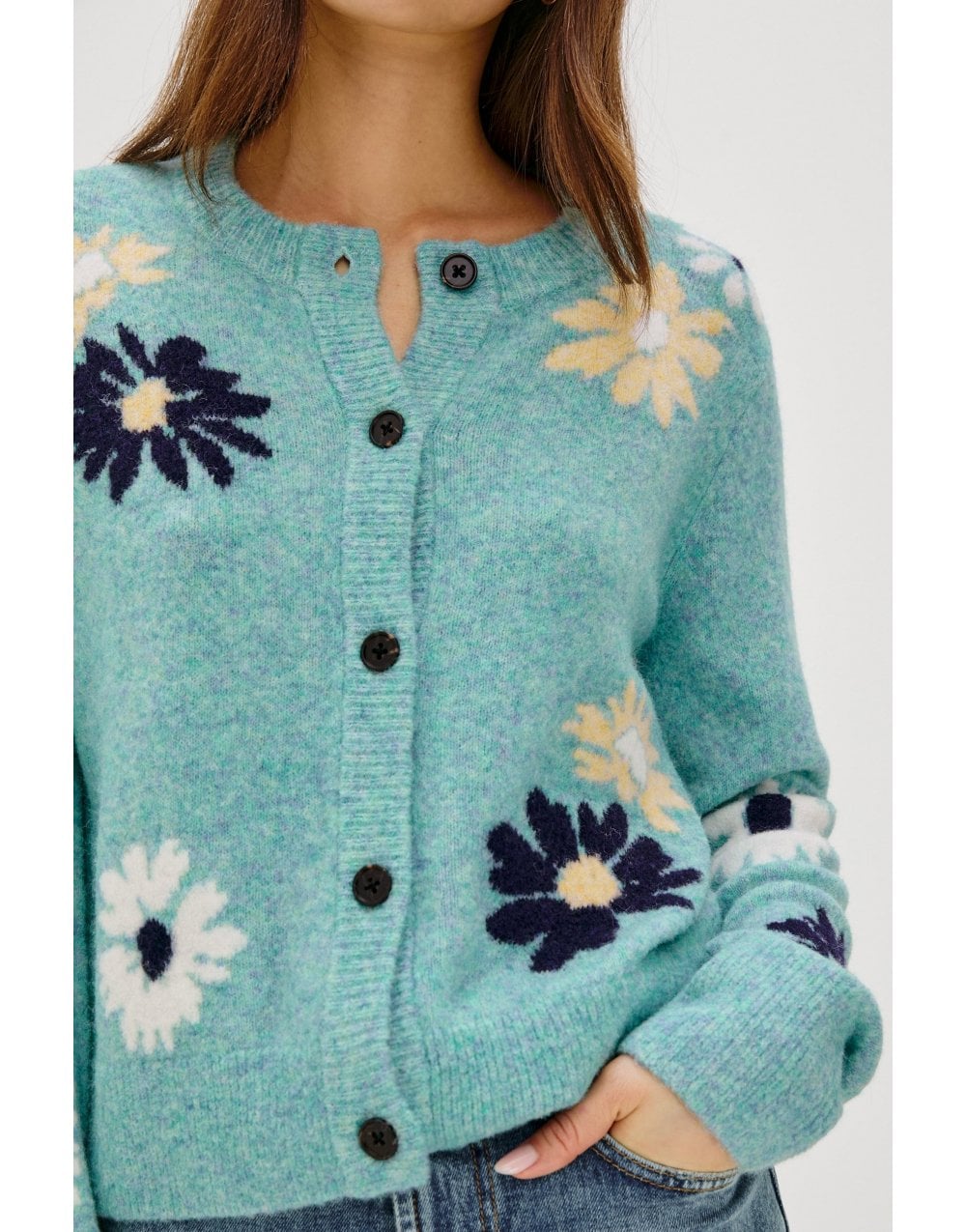 Young Ideas/Henmores - Millie Floral Knitted Cardigan - Teal Floral - S