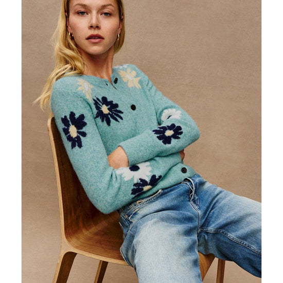 Young Ideas/Henmores - Millie Floral Knitted Cardigan - Teal Floral - S