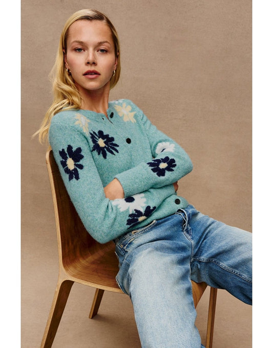 Young Ideas/Henmores - Millie Floral Knitted Cardigan - Teal Floral - S