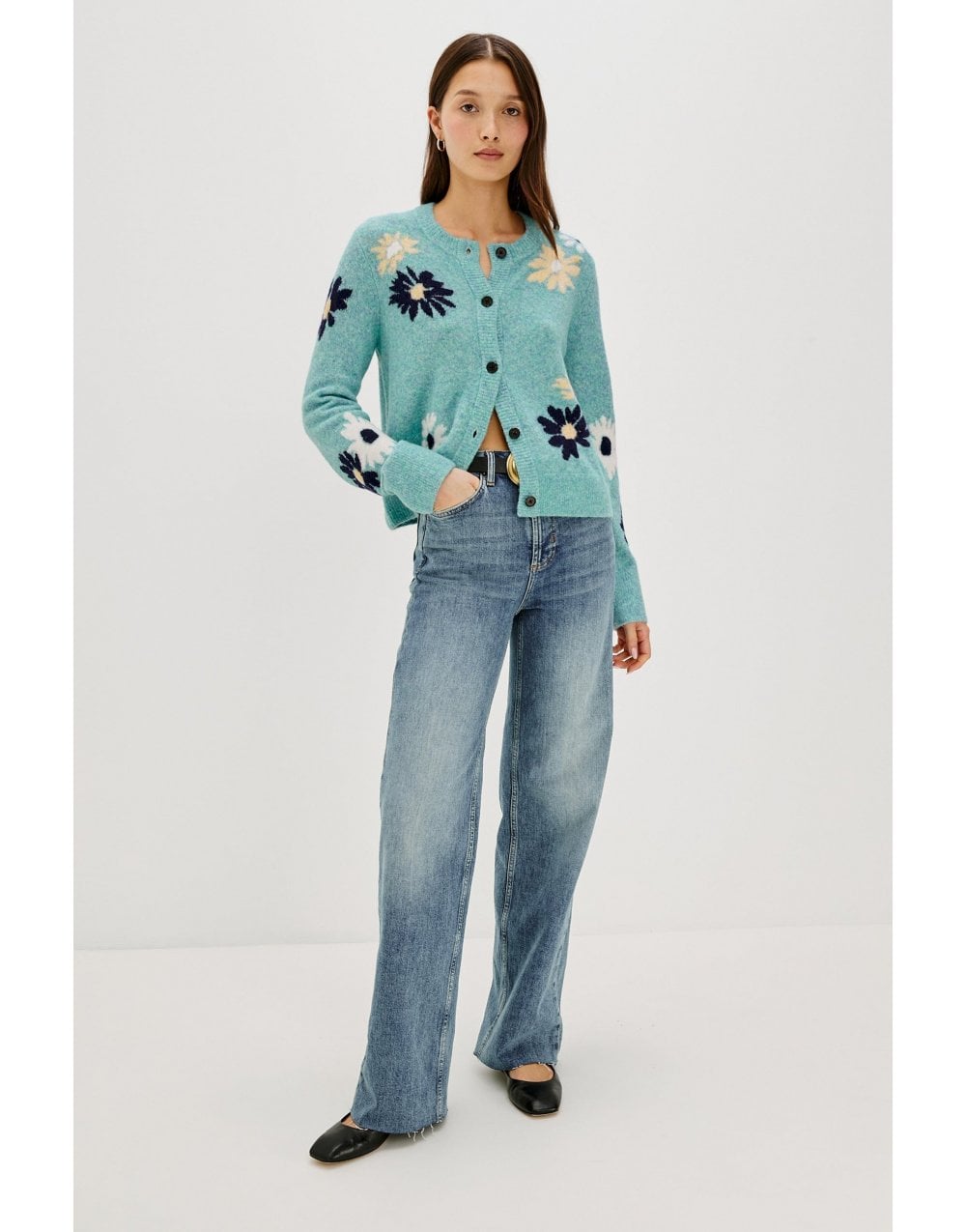Young Ideas/Henmores - Millie Floral Knitted Cardigan - Teal Floral - S