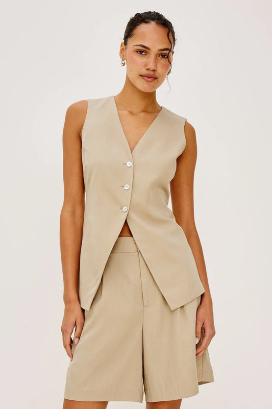 Young Ideas/Henmores - Mylah Long Waistcoat - Almond - S