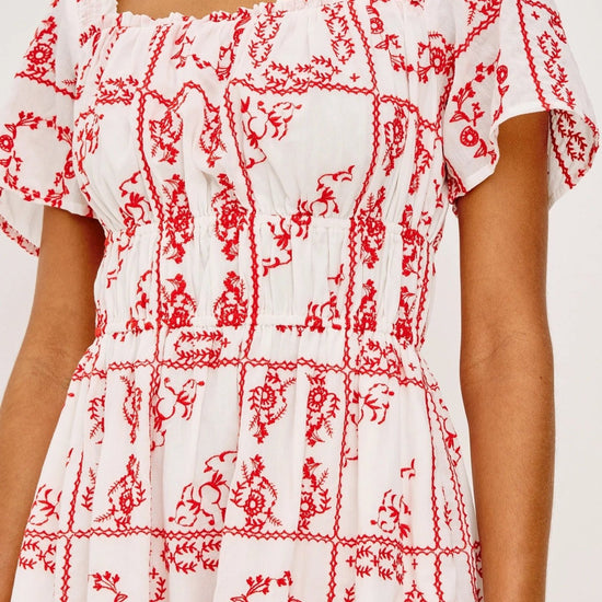 Young Ideas & Henmores -Nanette Embroidered Off Shoulder Dress -8731 Red/White -XS
