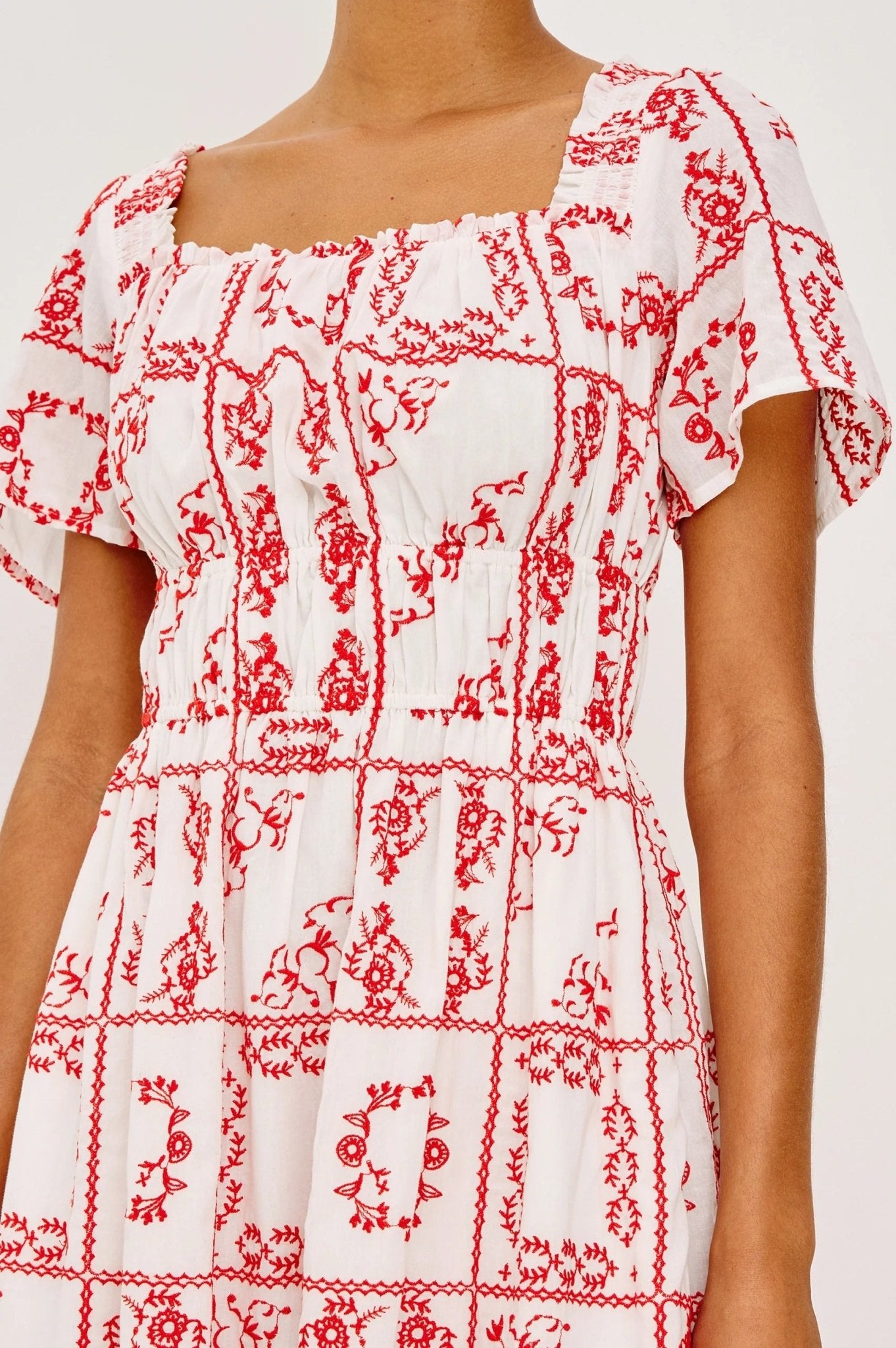 Young Ideas & Henmores -Nanette Embroidered Off Shoulder Dress -8731 Red/White -XS