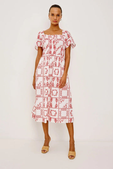 Young Ideas & Henmores -Nanette Embroidered Off Shoulder Dress -8731 Red/White -XS