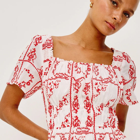 Young Ideas & Henmores -Nanette Embroidered Off Shoulder Dress -8731 Red/White -XS