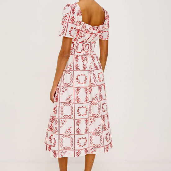 Young Ideas & Henmores -Nanette Embroidered Off Shoulder Dress -8731 Red/White -XS