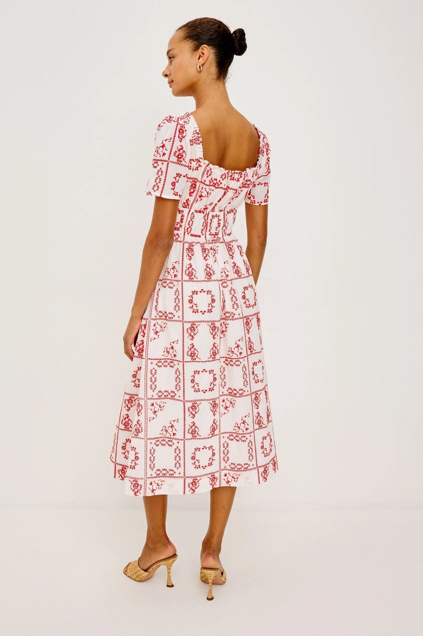 Young Ideas & Henmores -Nanette Embroidered Off Shoulder Dress -8731 Red/White -XS