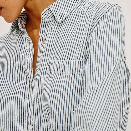 Young Ideas & Henmores -Noa Railroad Stripe Crop Shirt -1104 Blue -S