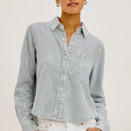 Young Ideas & Henmores -Noa Railroad Stripe Crop Shirt -1104 Blue -S