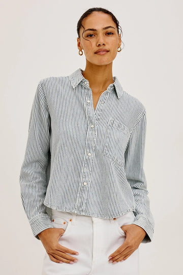 Young Ideas & Henmores -Noa Railroad Stripe Crop Shirt -1104 Blue -S