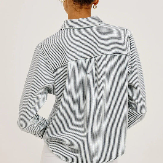 Young Ideas & Henmores -Noa Railroad Stripe Crop Shirt -1104 Blue -S