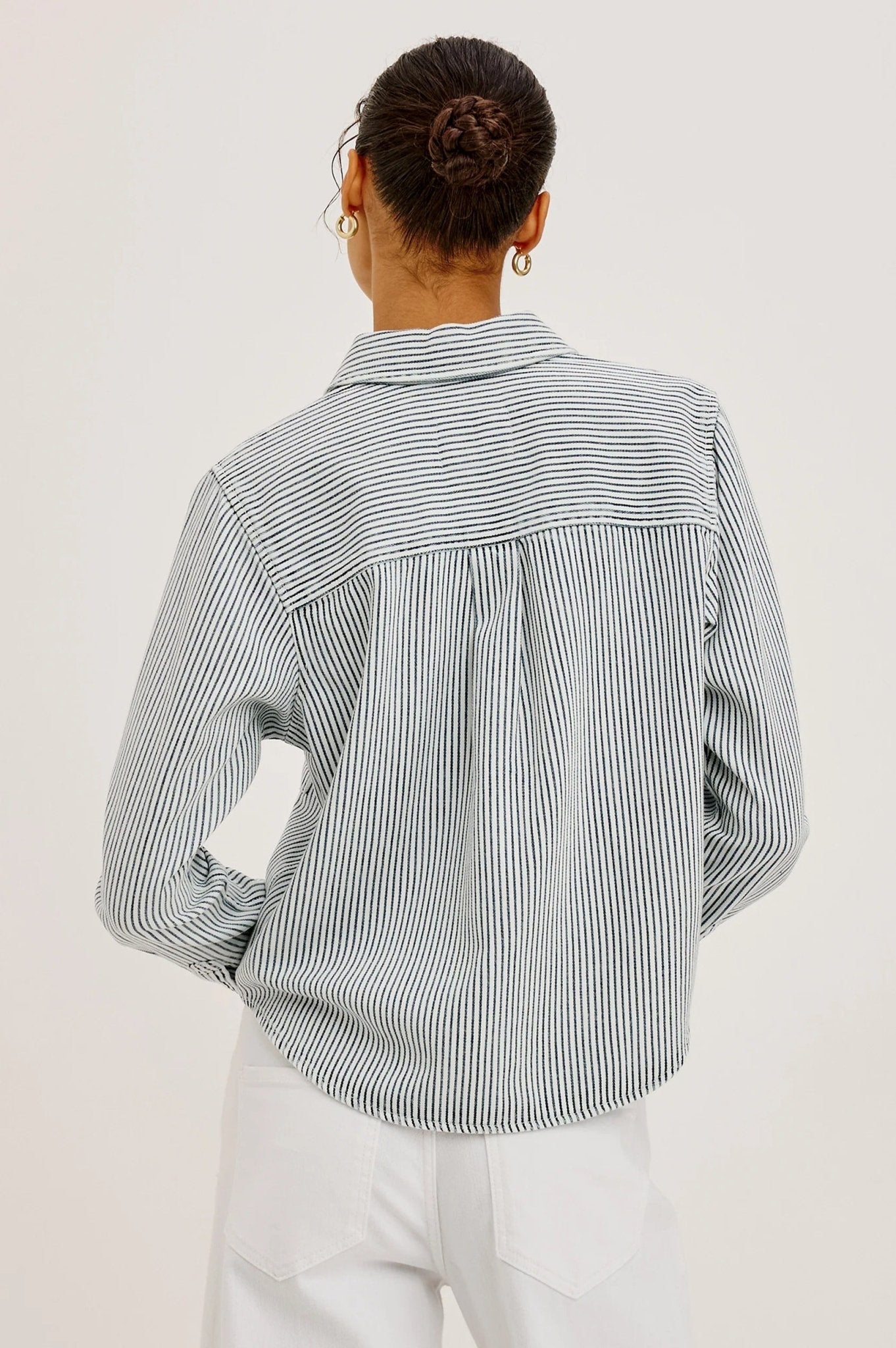 Young Ideas & Henmores -Noa Railroad Stripe Crop Shirt -1104 Blue -S