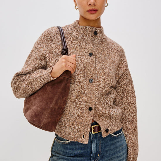 Young Ideas & Henmores - Olvera High Neck Melange Knit Cardigan - Umber Marl - XS