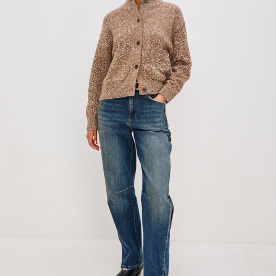 Young Ideas & Henmores - Olvera High Neck Melange Knit Cardigan - Umber Marl - XS