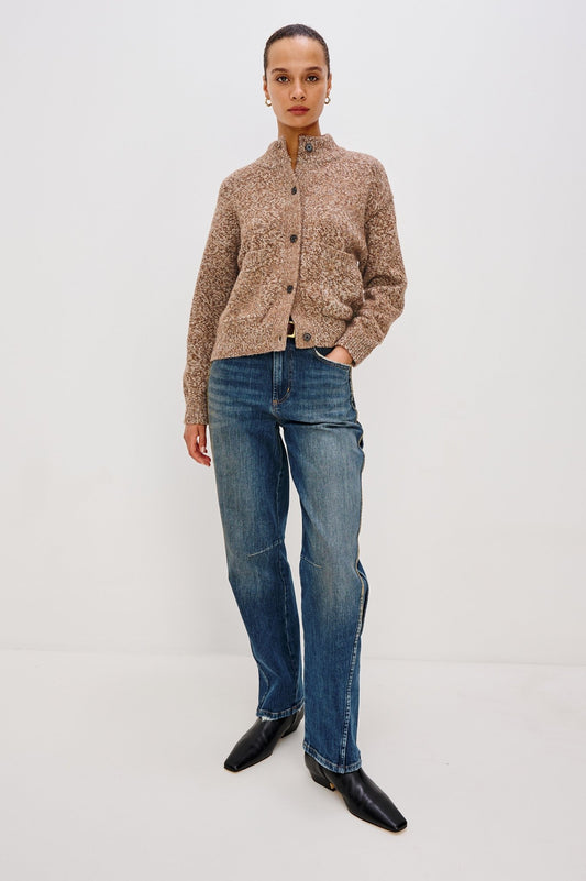 Young Ideas & Henmores - Olvera High Neck Melange Knit Cardigan - Umber Marl - XS