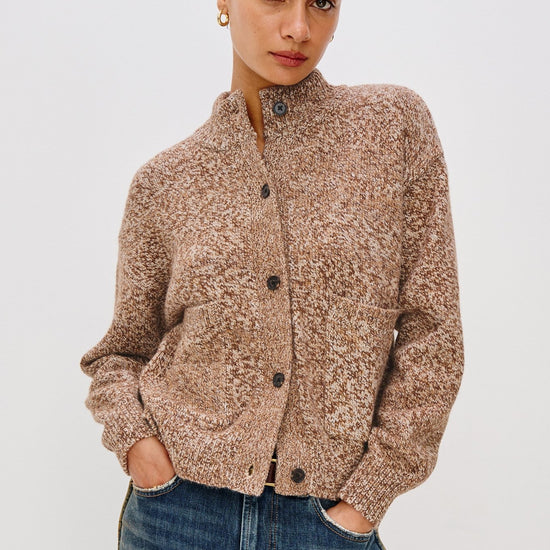 Young Ideas & Henmores - Olvera High Neck Melange Knit Cardigan - Umber Marl - XS