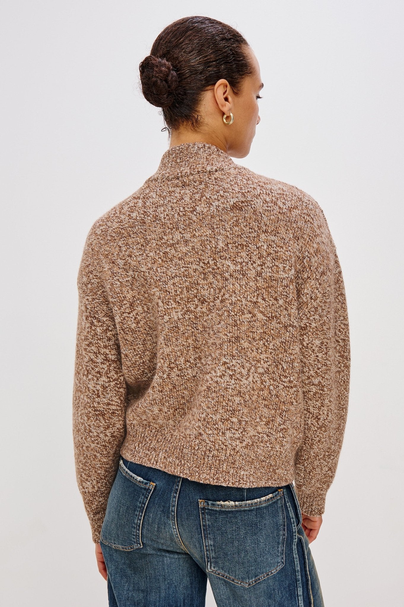 Young Ideas & Henmores - Olvera High Neck Melange Knit Cardigan - Umber Marl - XS