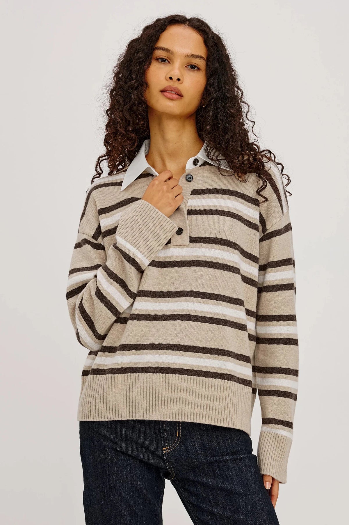 Young Ideas & Henmores -Paxton Collared Jumper -Heather Oat -XS