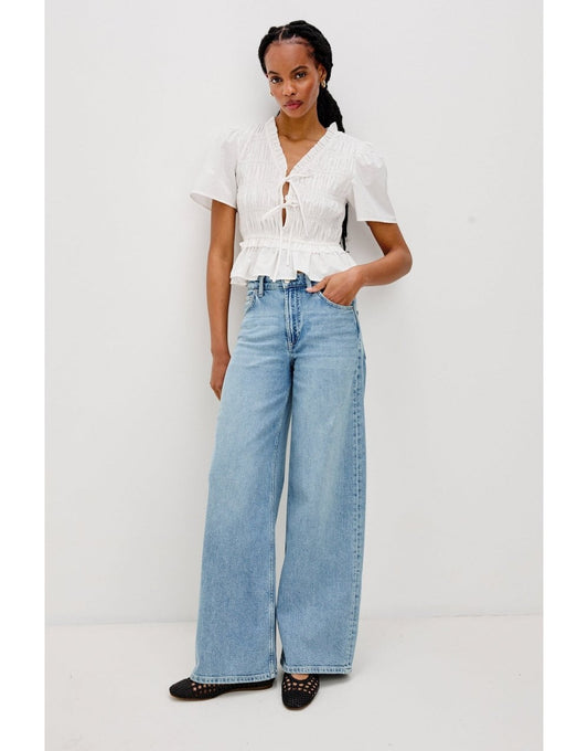 Young Ideas/Henmores - Portia Tie Front Ruched Top - White - XS